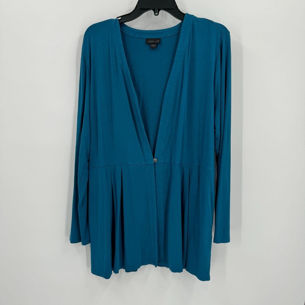 j. jill Wherever Collection Teal Long Light Weight Jacket Pockets Size XL